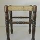 Vintage rustic stool, wooden ottoman footstool, wicker bench from the 1960