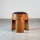 Sculptural Ash Wood Stool B.V. Waxed Dark Brown Leather by FORME, Italy