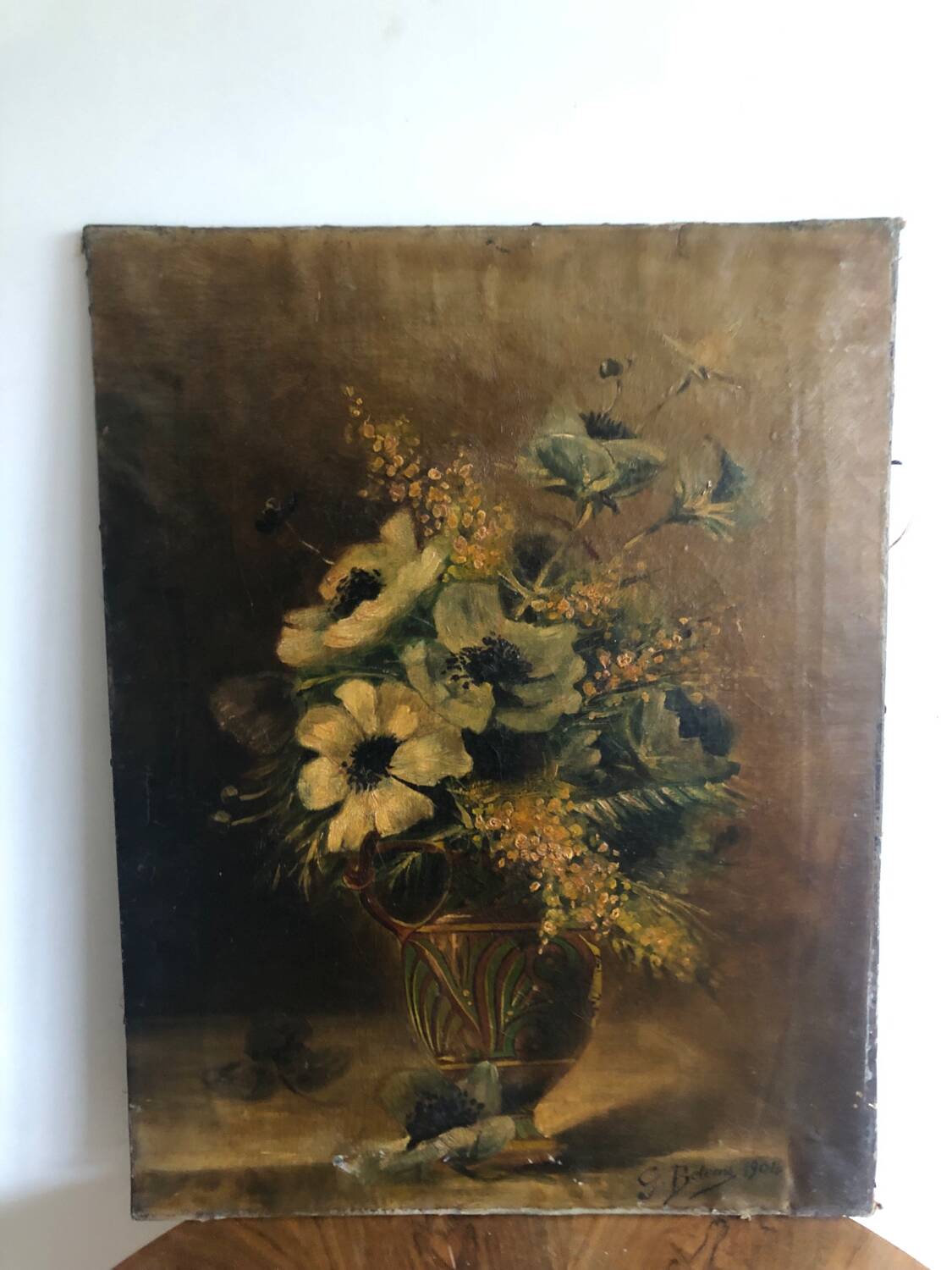 Oil on canvas 19th century bouquet of flowers