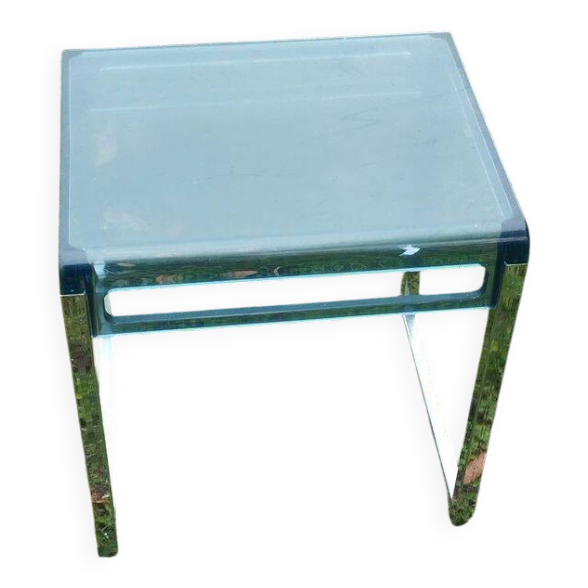 Table d’appoint vintage en plexiglas bleu et acier – Marc Berthier pour Prisunic