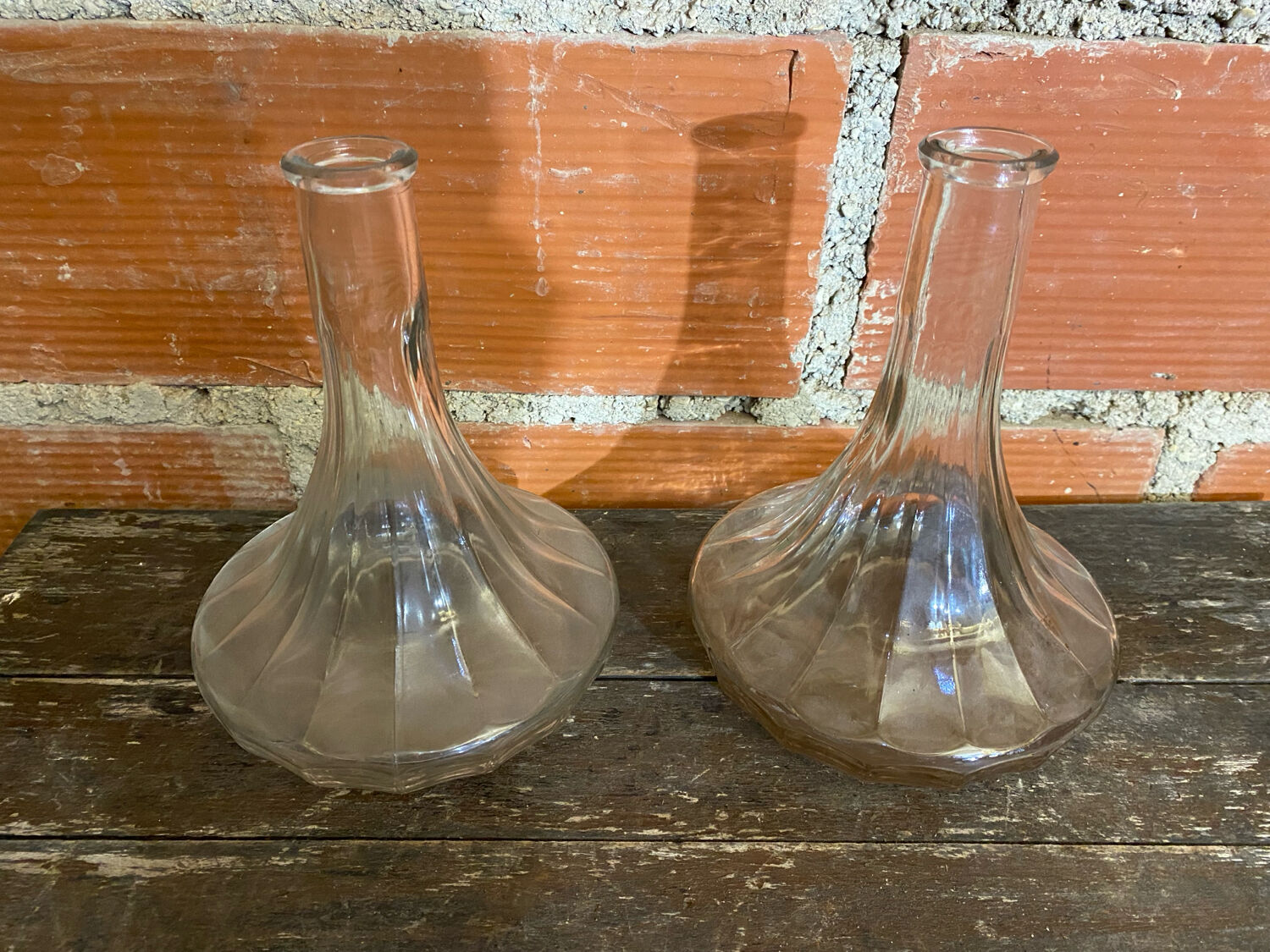 Pair of Vintage Moulded Glass Wine Decanters