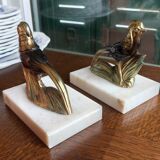 Marble and zinc art bookends - Pheasants