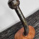 Handcrafted wall coat rack in driftwood, copper and forged steel, 3 hooks, 63 cm