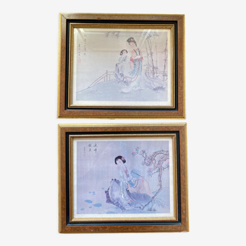 Deux estampes japonaises reproductions sur papier années 70