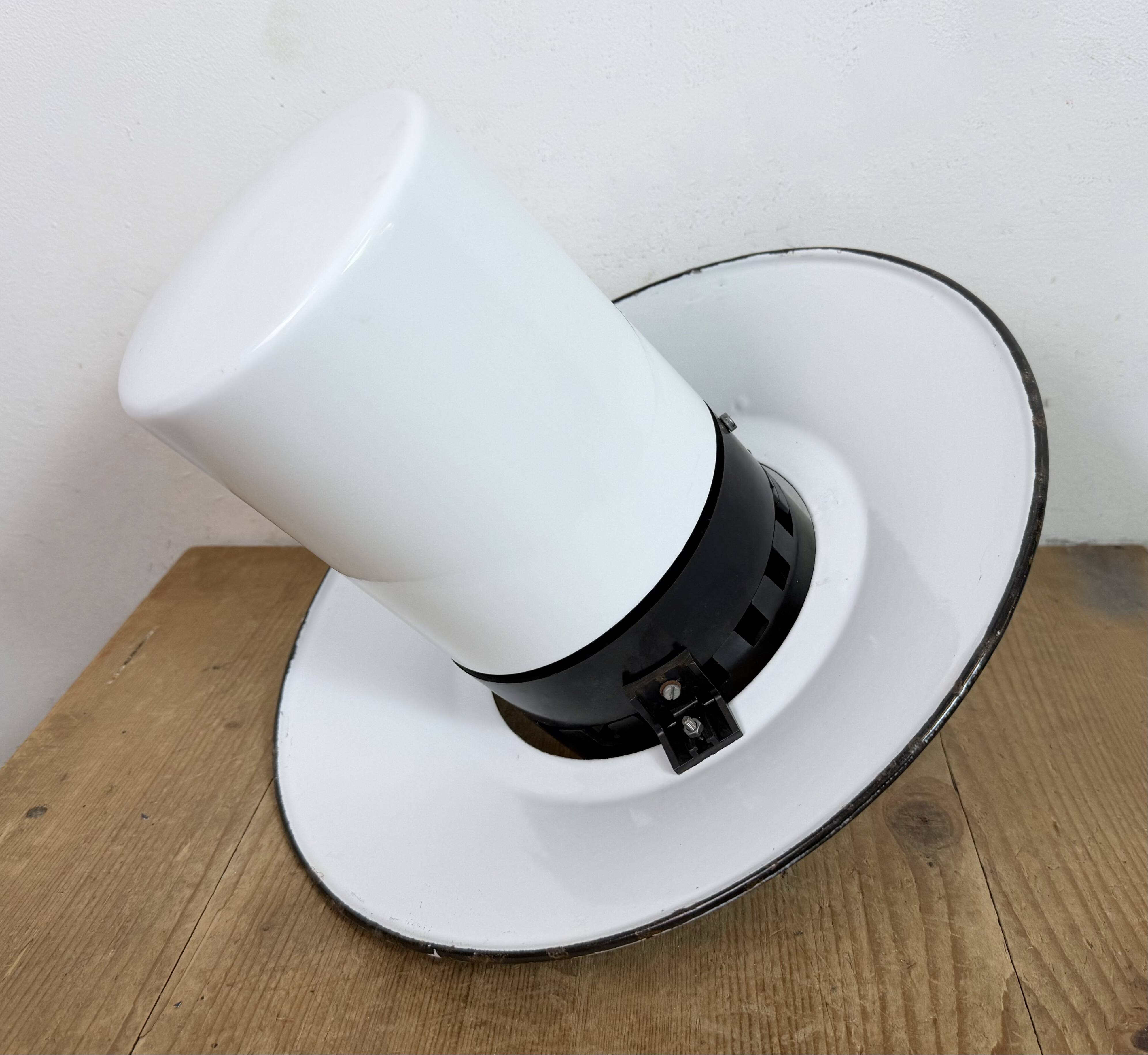 Industrial Grey Enamel Pendant Lamp with Milk Glass, 1960s