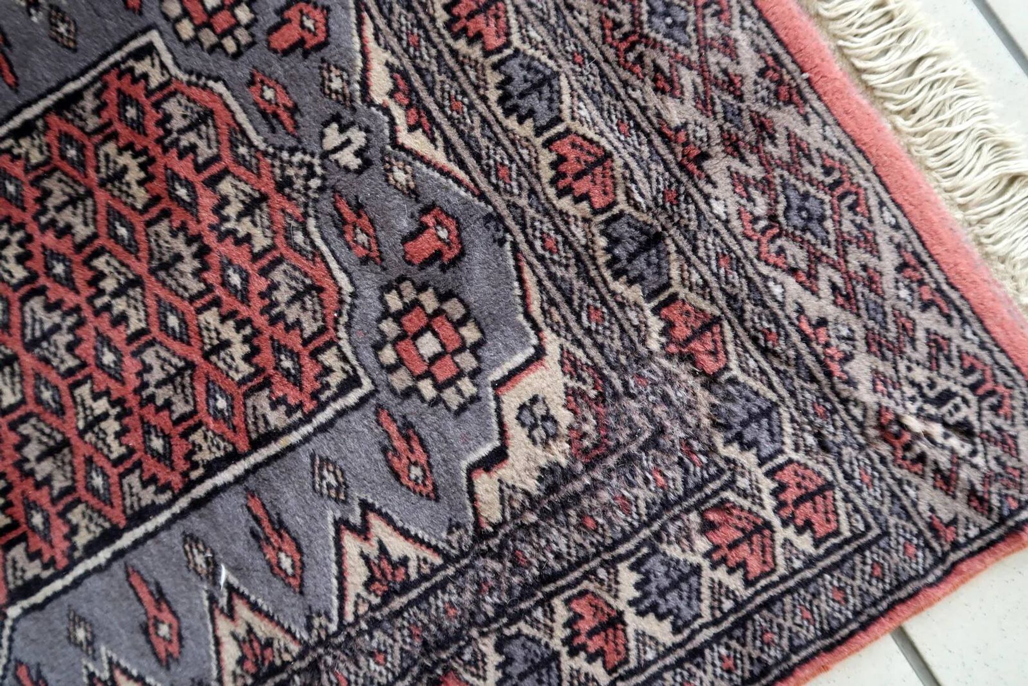 Handmade vintage Uzbek Bukhara rug 64cm x 94cm 1950s