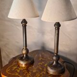 Pair of bedside lamps in patinated and varnished metal 47x20