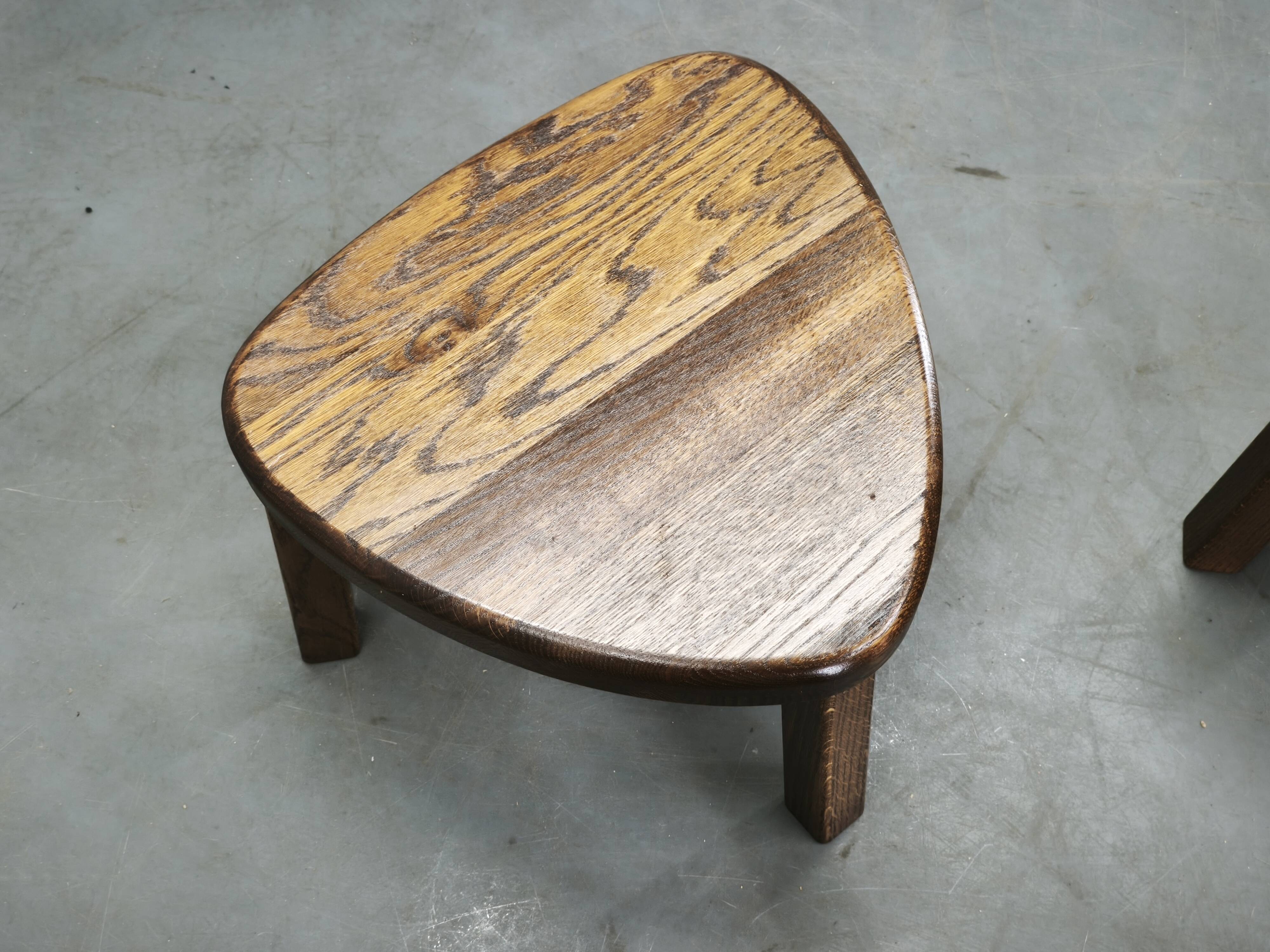 1960s Czechoslovak Mid-Century Solid Oak Nesting Tables, Set of Three