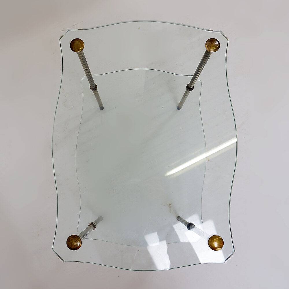 Brass side table with double glass top Maison Jansen Style - Circa 1940