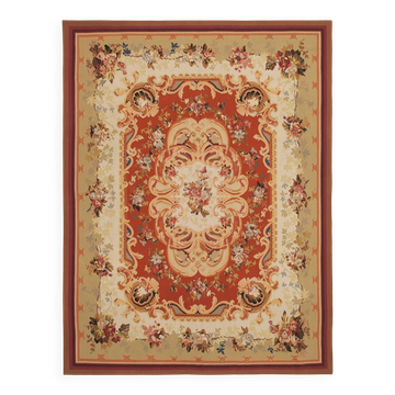 Handmade European Vintage Aubusson Kilim 273 cm x 367 cm