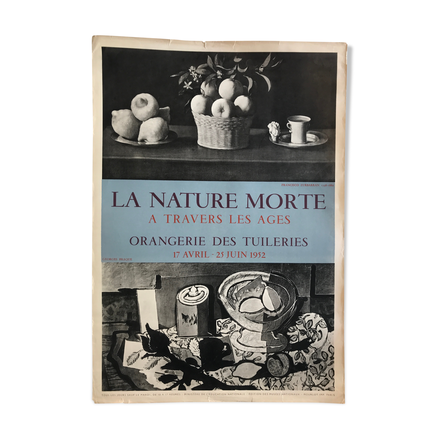 Original lithographed poster exhibition George Braque, Orangerie des Tuileries, 1952