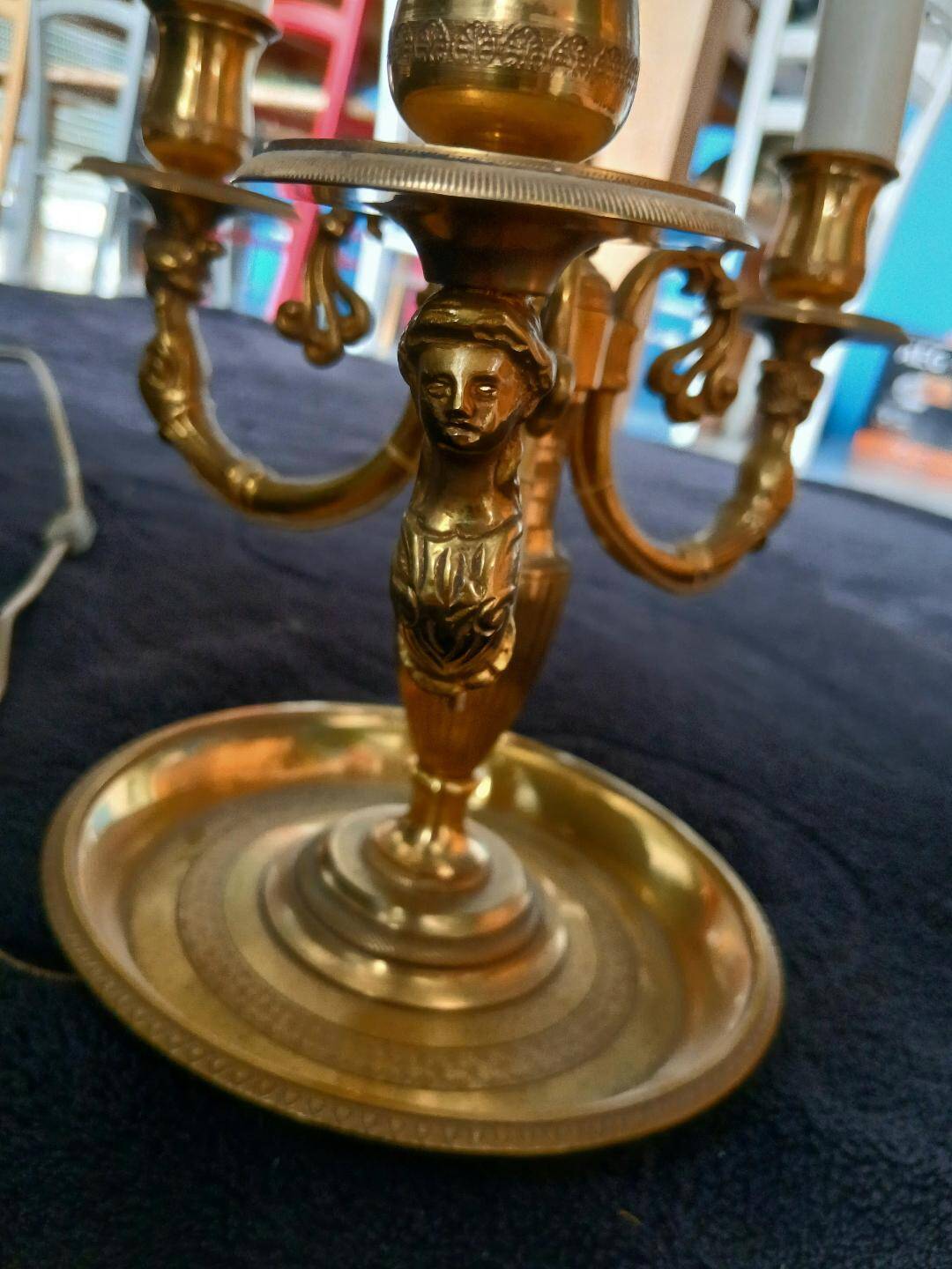 Exceptional empire style boiler lamp, swan, lucien gau - in excellent condition