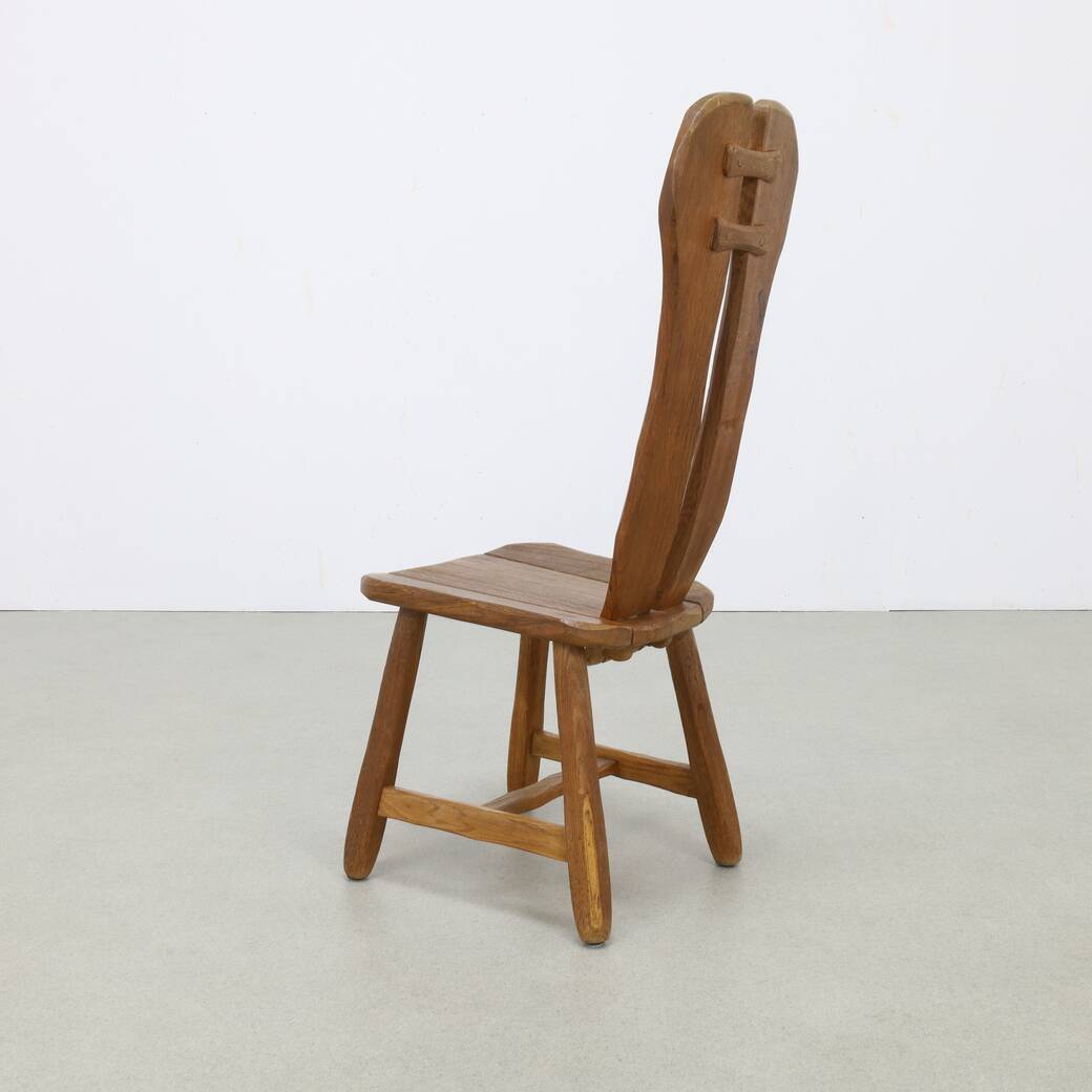 4x Brutalist Dining Chair in Oak by De Puydt, 1970s