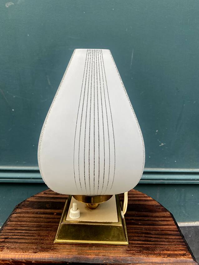 Pair of bedside lamps, glass and brass, 1950