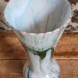 Vase sur pied en opaline et verre soufflé vintage 30 cm