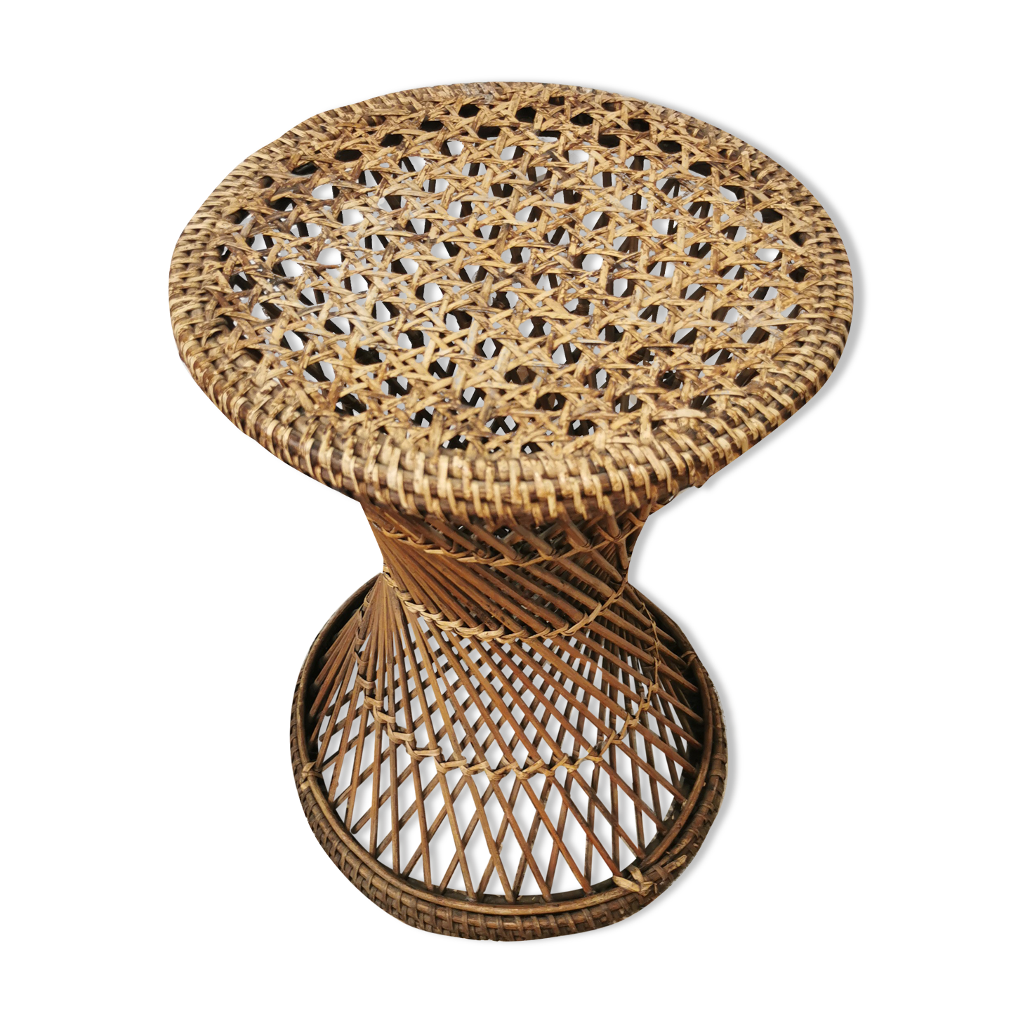 Diabolo tamtam stool in vintage buri rattan