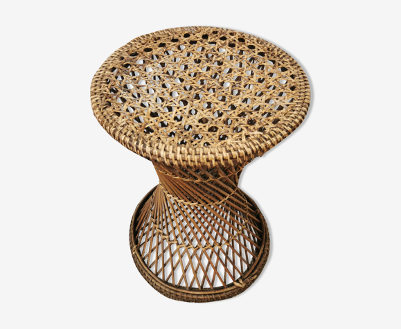 Tabouret diabolo tamtam en rotin buri vintage
