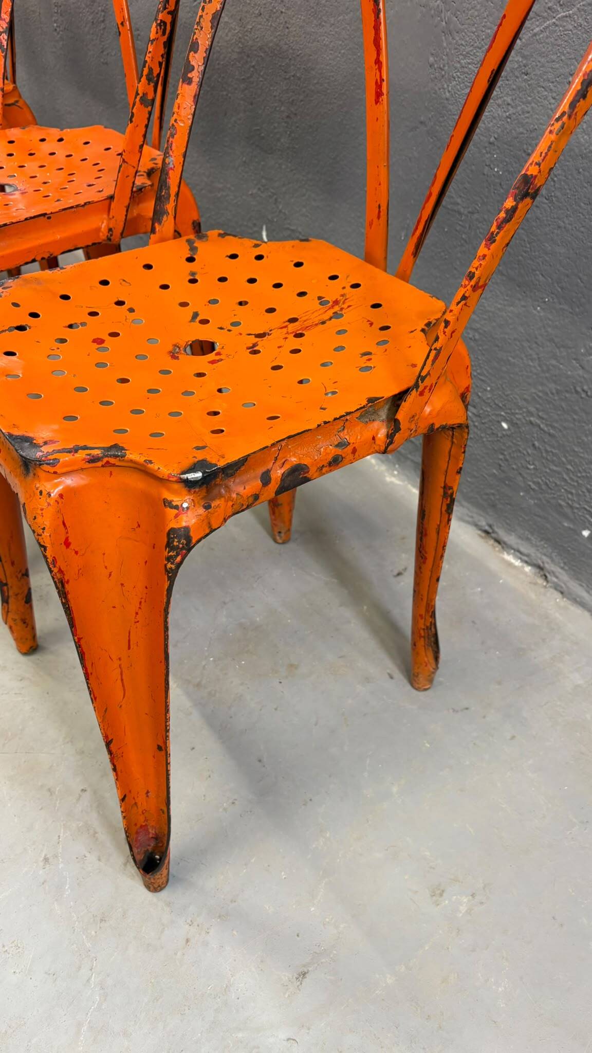 Set of four industrial metal dining chairs by Joseph Mathieu, painted steel, 1920s, France