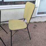 Set of 3 vintage yellow and red faux leather chairs.