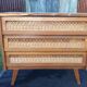 Vintage oak-plated chest of drawers and rattan with compass base as it is.