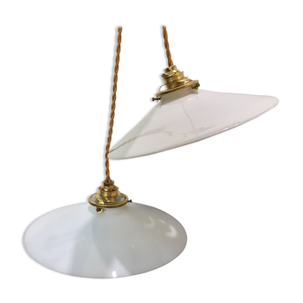 Pair of white opaline hanging