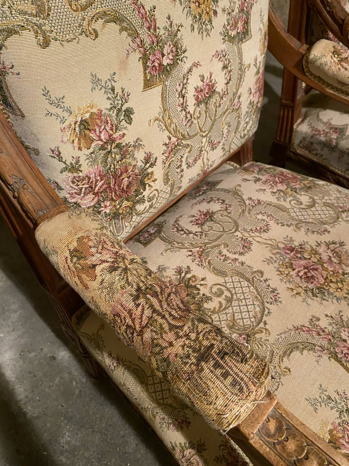 Pair of antique carved wooden armchairs
