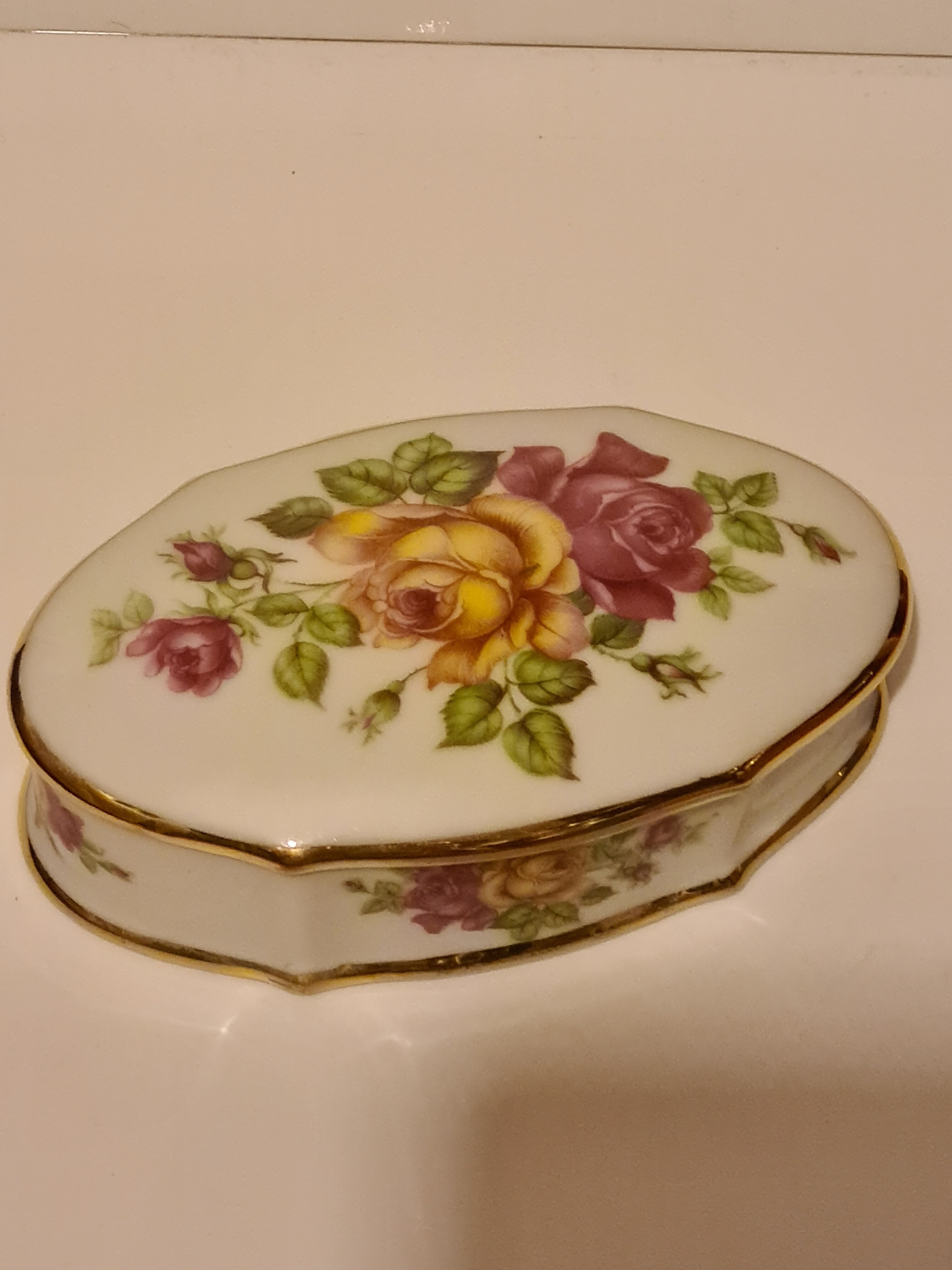 Limoges Porcelain Box H.T. floral décor