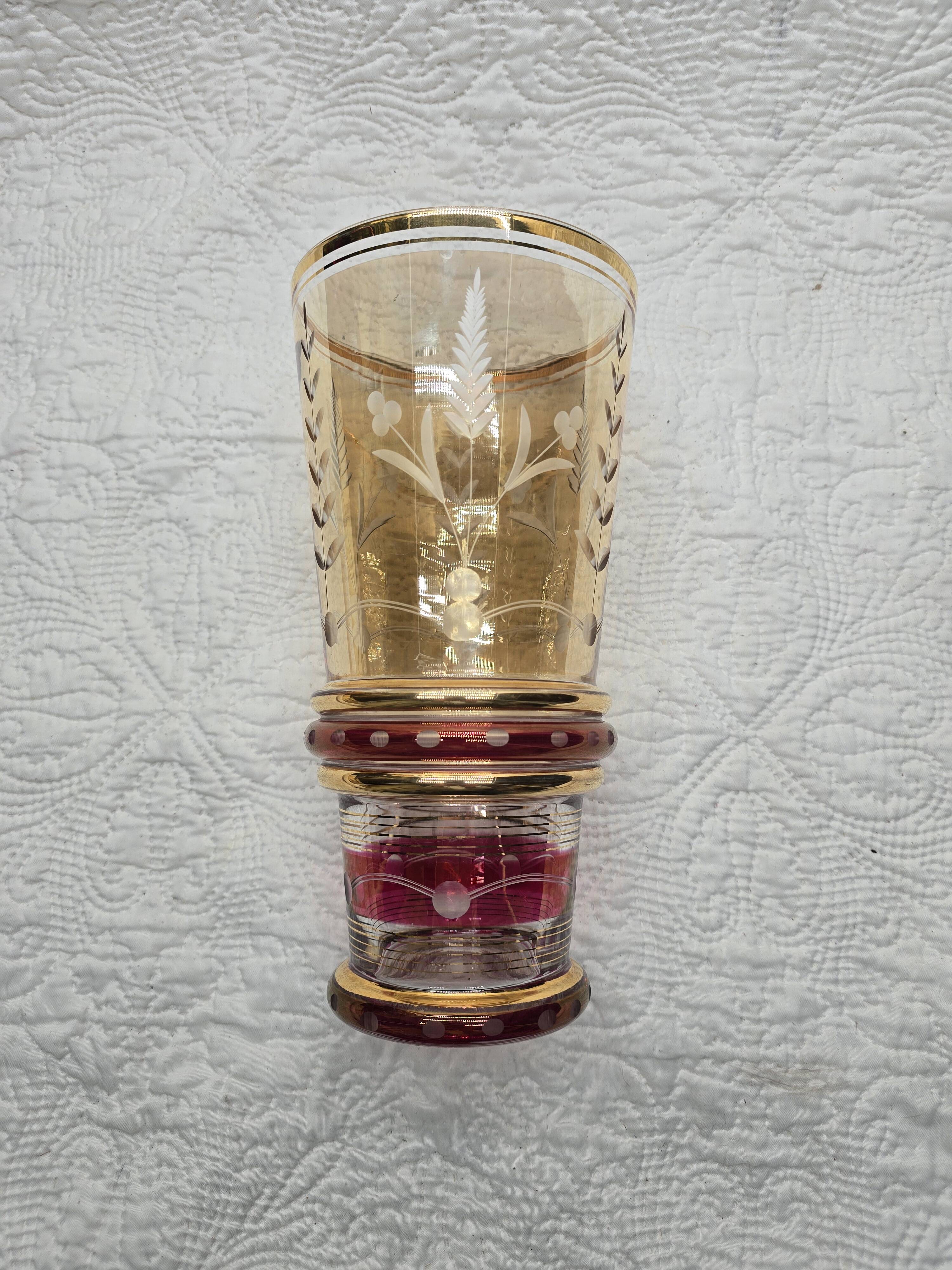 50s vase with gold and burgundy decor