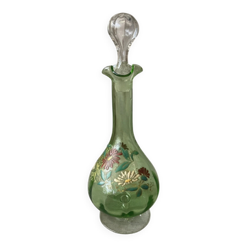 Liqueur carafe in ouraline with floral enamel decoration.
