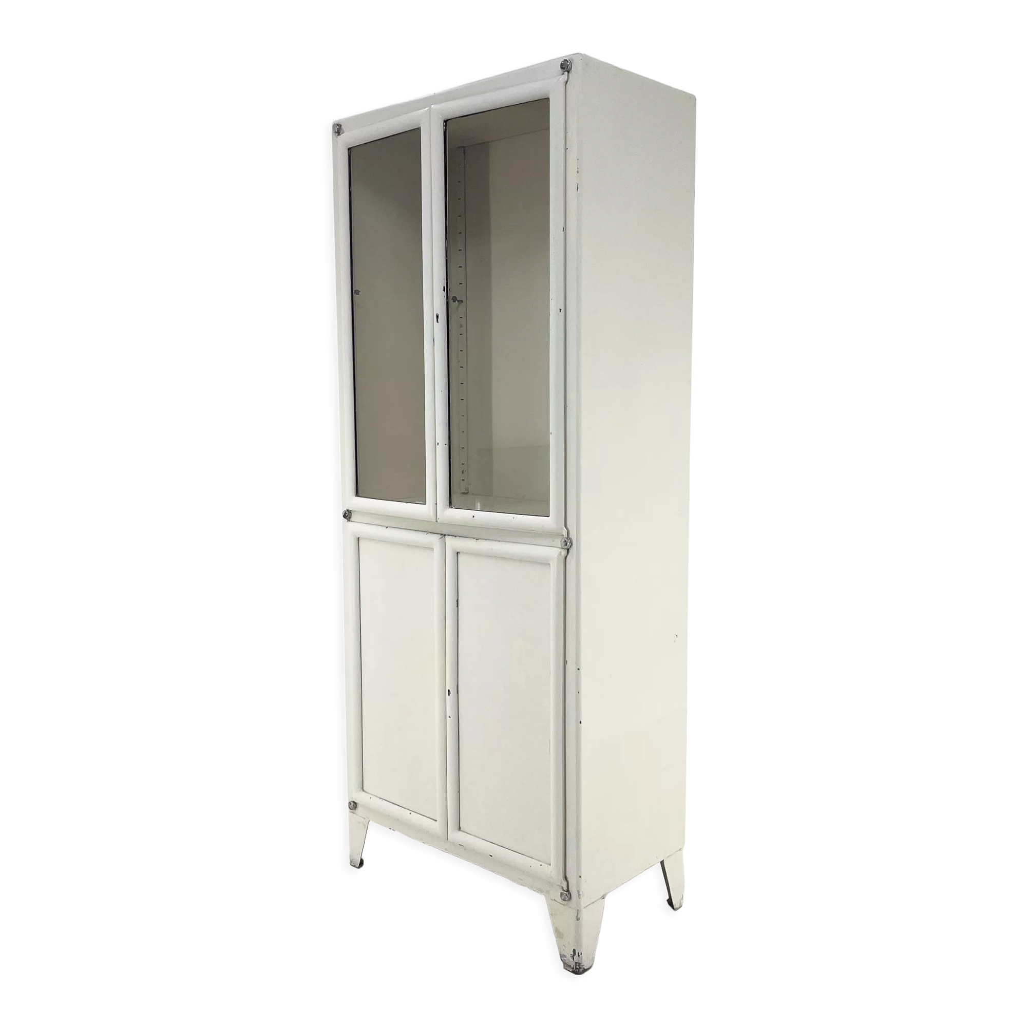 Vintage iron & glass medical cabinet, czechoslovakia