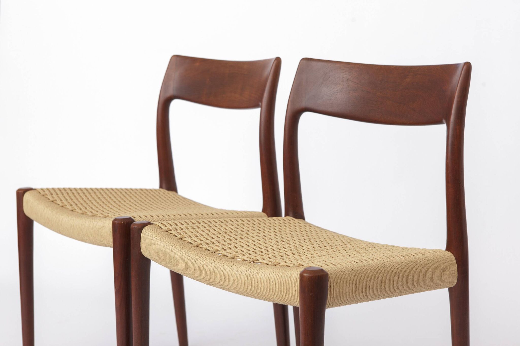Set of 4 Niels Møller Model 77 Chairs Dark Teak Danish Cord 1950s Danish