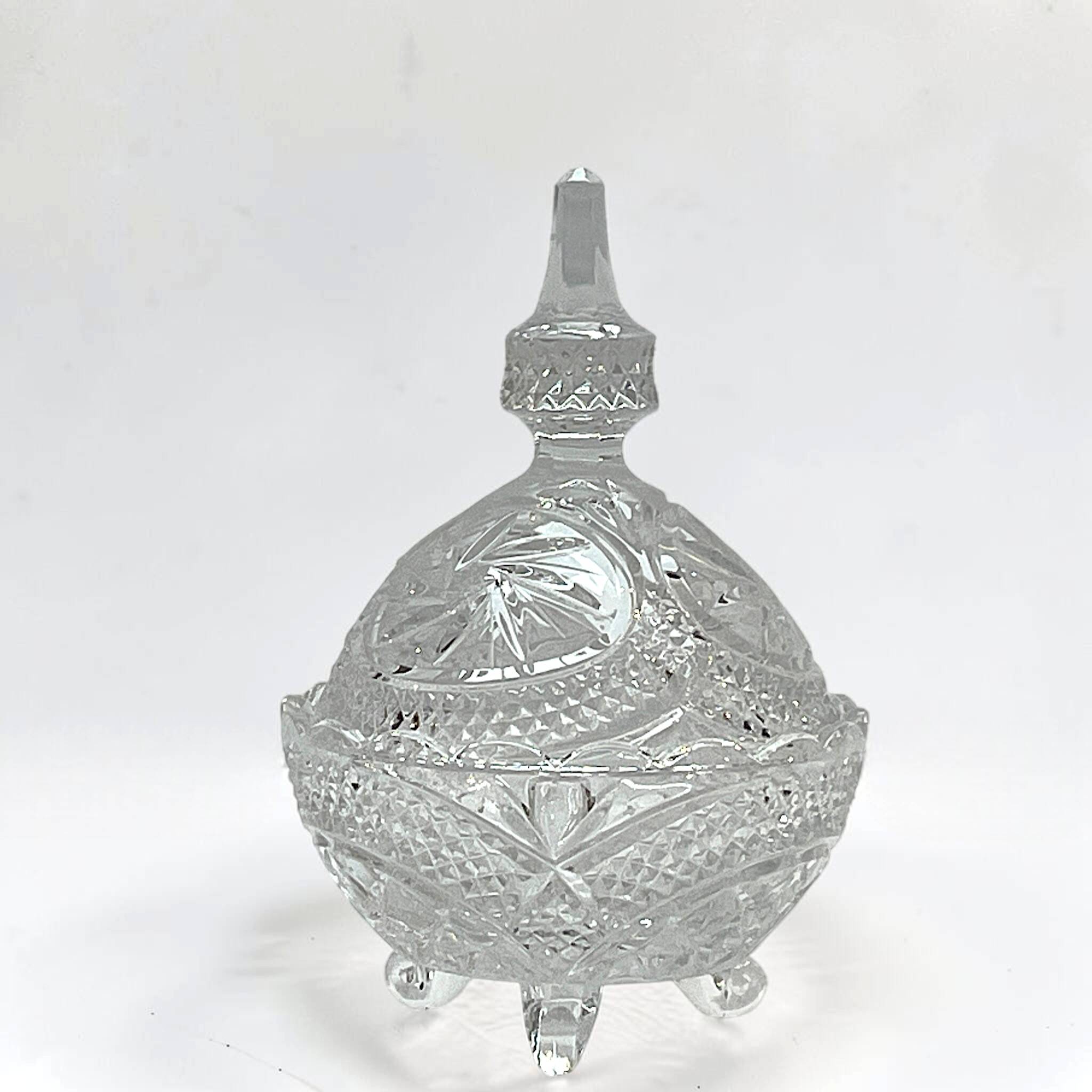 cut crystal sugar bowl with lid Pinwheel pattern crystal sweet jar