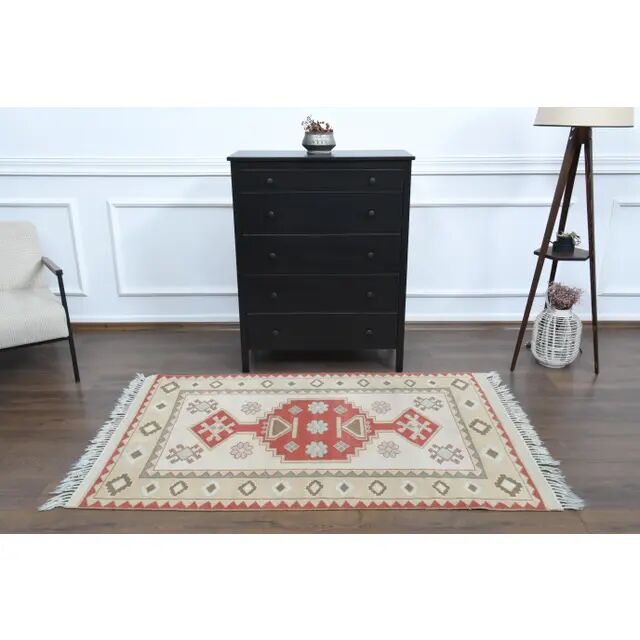 Vintage Turkish Oushak Handmade Wool Cotton Beige Area Rug 115x179