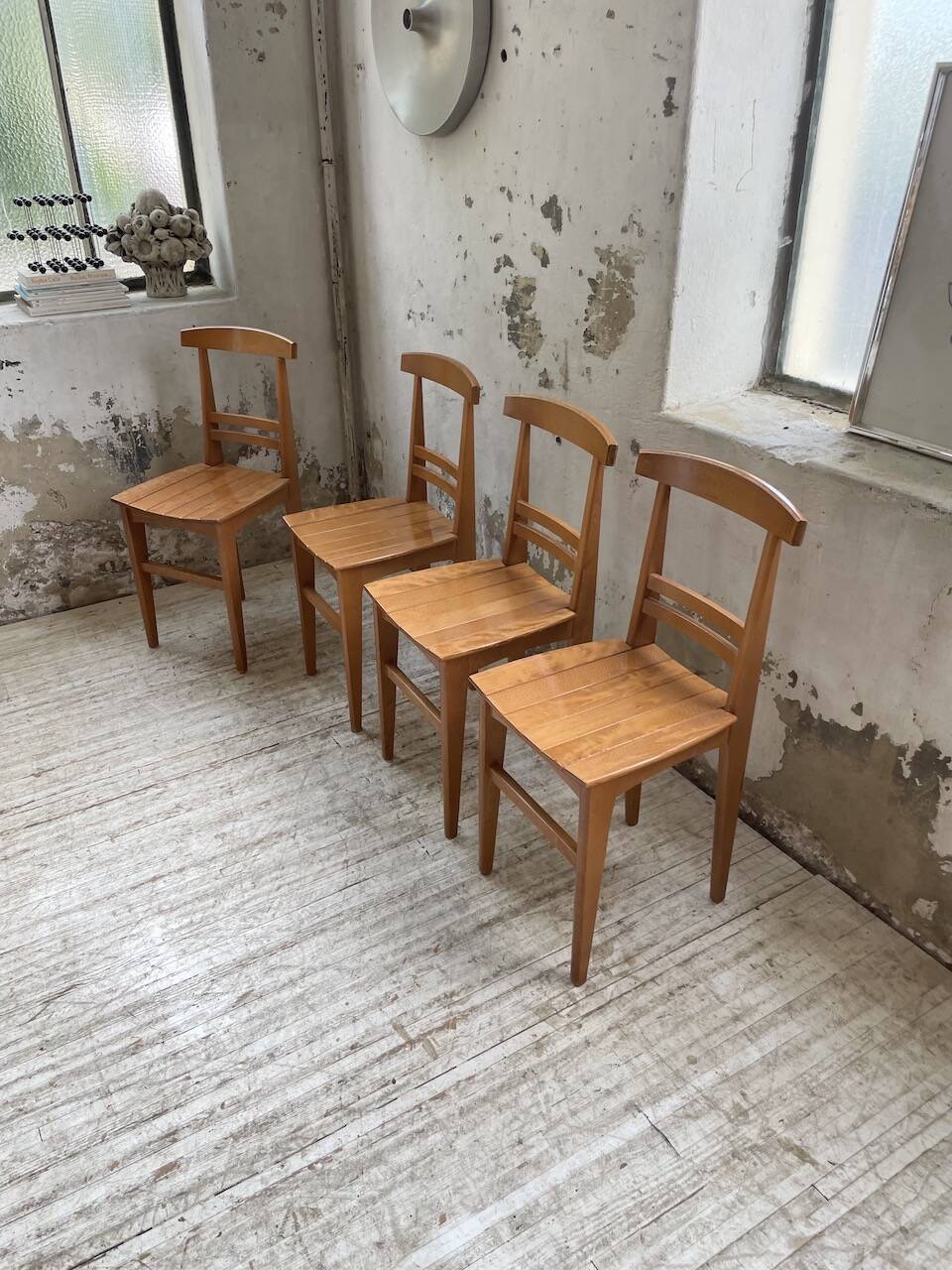 4 golden oak chairs