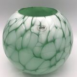 Vase en verre vintage forme boule fait à la main alicja vert et blanc