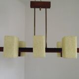 Vintage Retro Scandinavian Style 6 Light Teak Brass & Perspex Chandelier 4444
