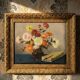 Oil painting on canvas, still life with chrysanthemums, signed L.Porte 1888.