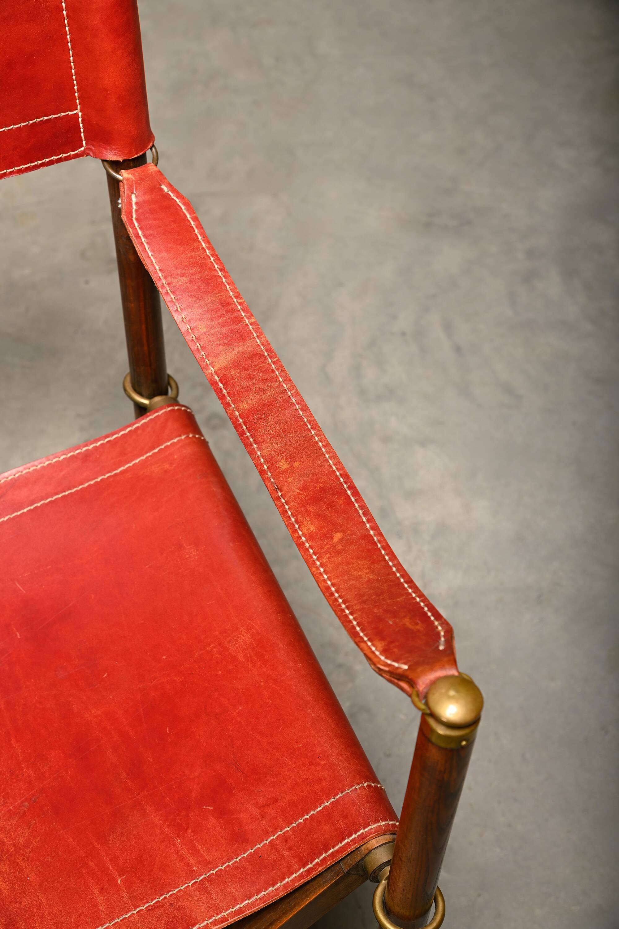 Pair Mogens Koch MK-16 Folding Chair in Oak Wood with Red Leather for Valma