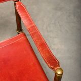 Pair Mogens Koch MK-16 Folding Chair in Oak Wood with Red Leather for Valma