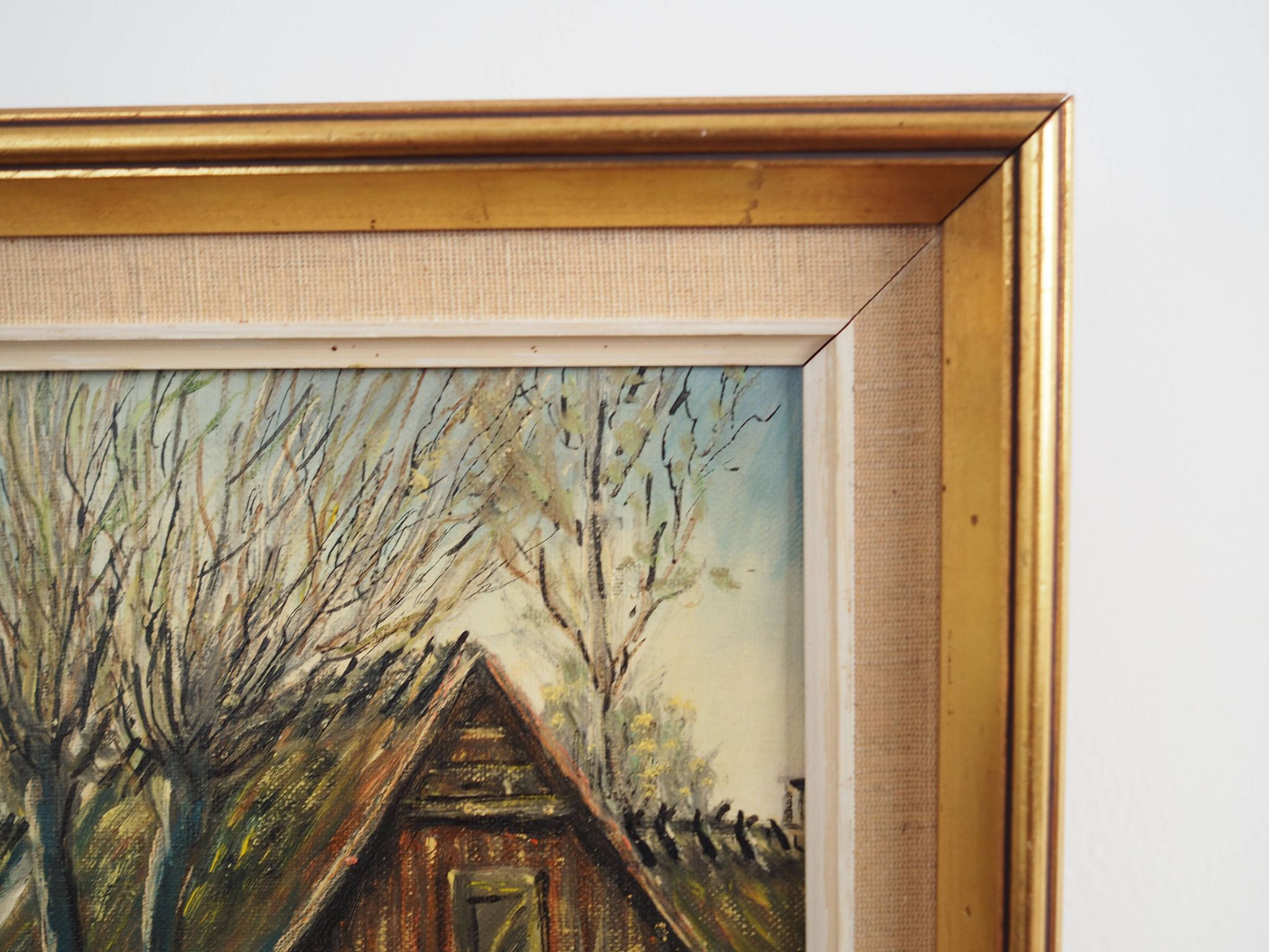 Painting „The Farm under the Willows”, Scandinavian design, 1960s