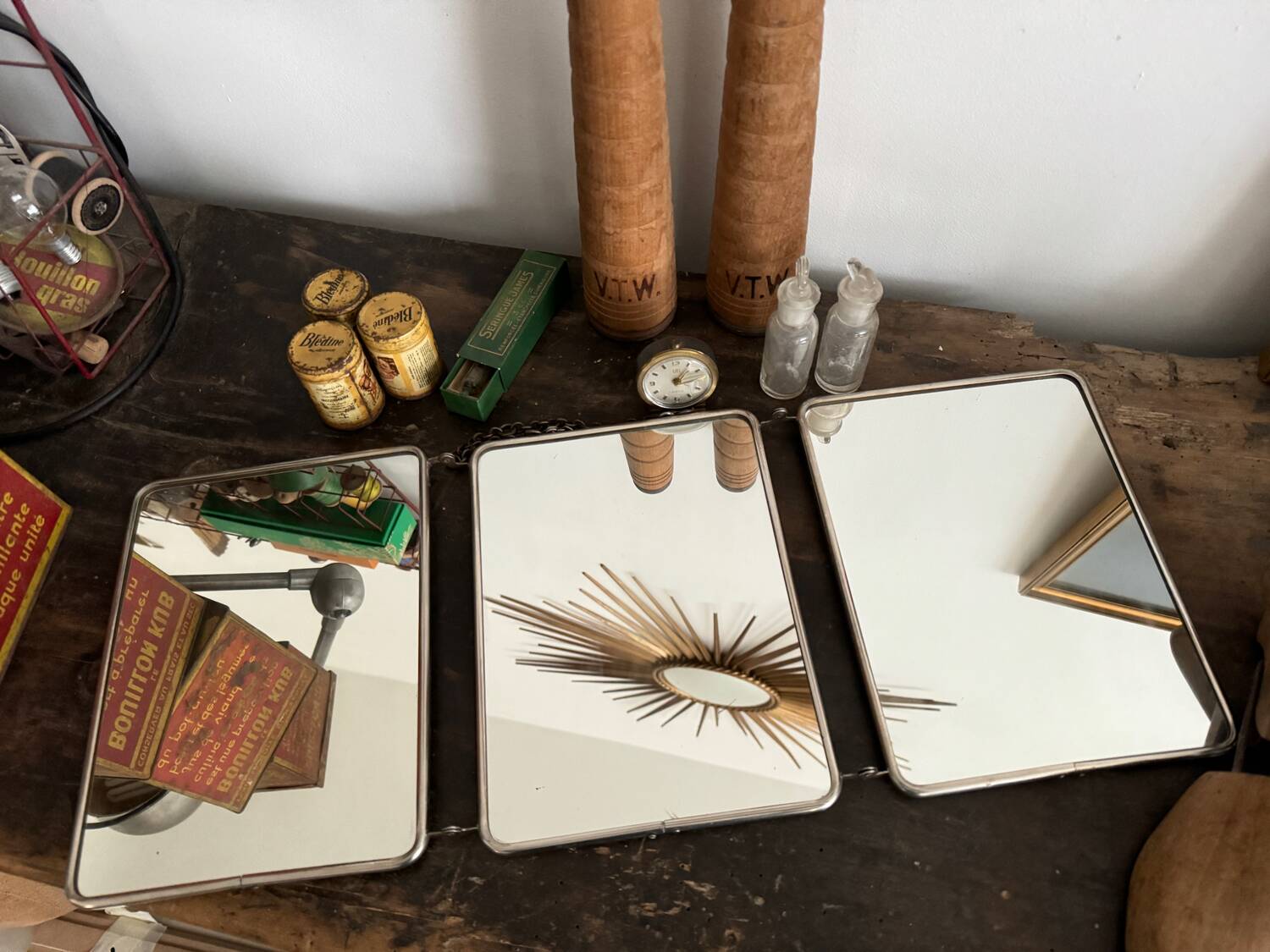 Miroir de barbier triptyque vintage