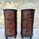 Pair of cylindrical bedside tables or drum bedside tables in exotic wood.