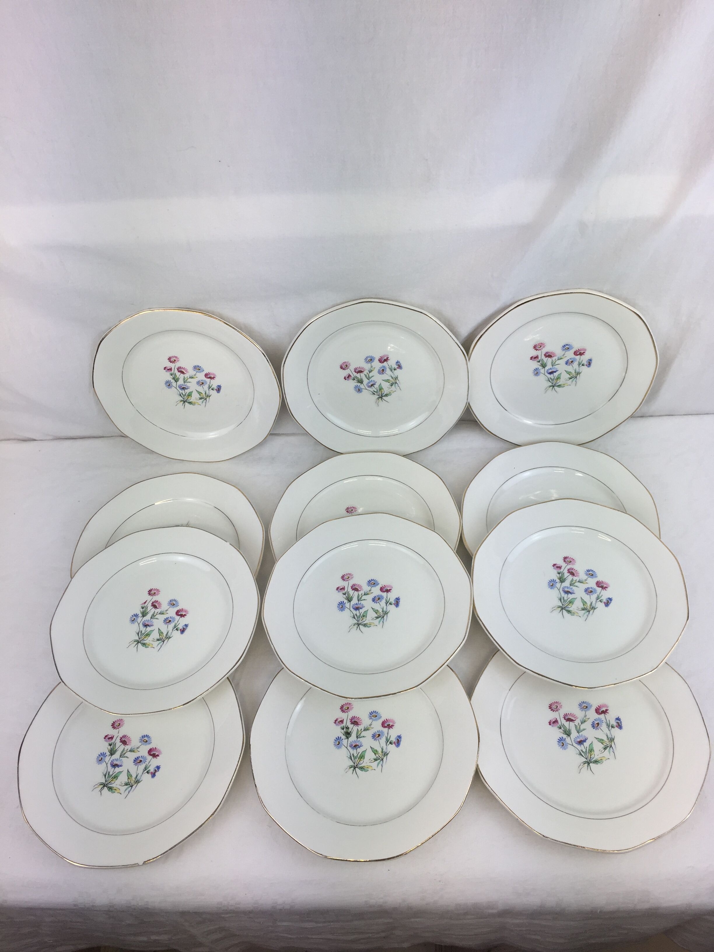 12 antique dessert plates made in France Digoin Sarreguemines