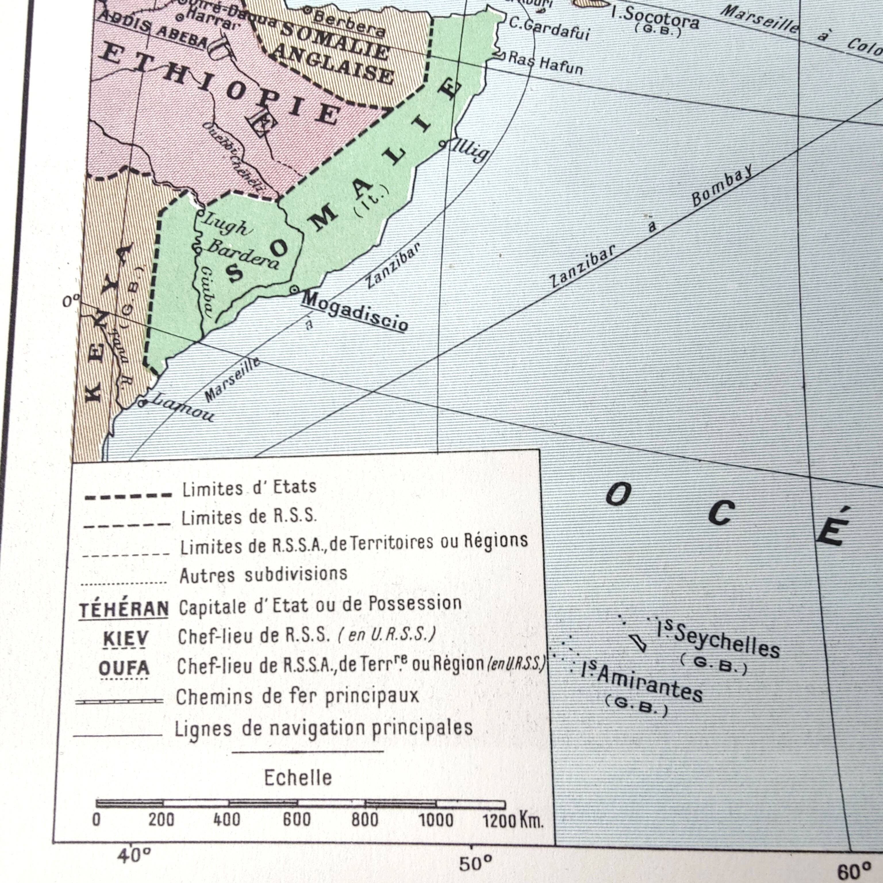 Vintage map Asia China Japan India USSR 43x43cm from 1950