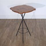 Pedestal table in wood and metal, handcrafted 1950