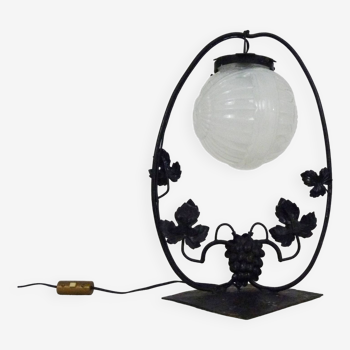 Art Deco lamp molded glass and grape vine leaf base