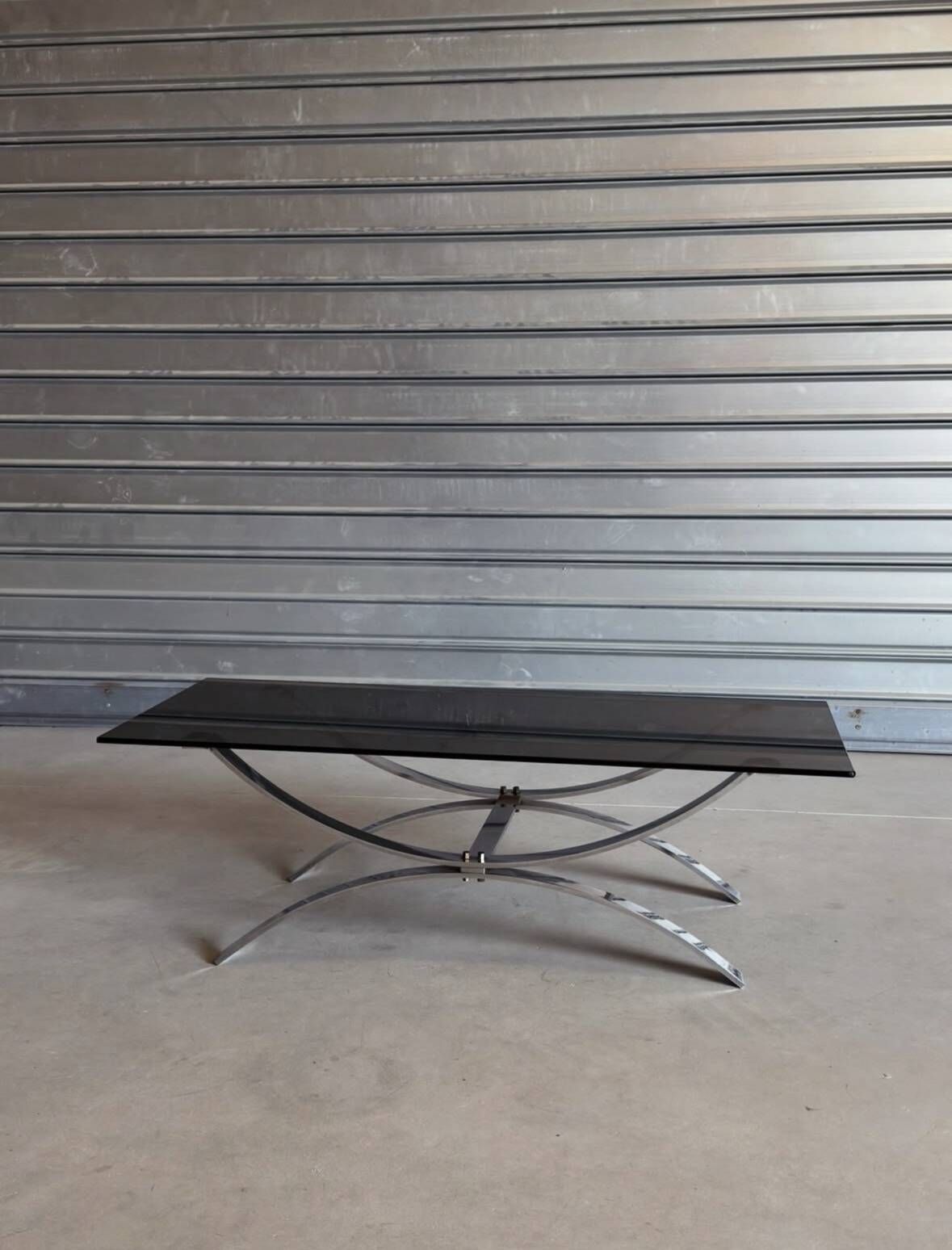 Vintage coffee table — smoked glass & chrome