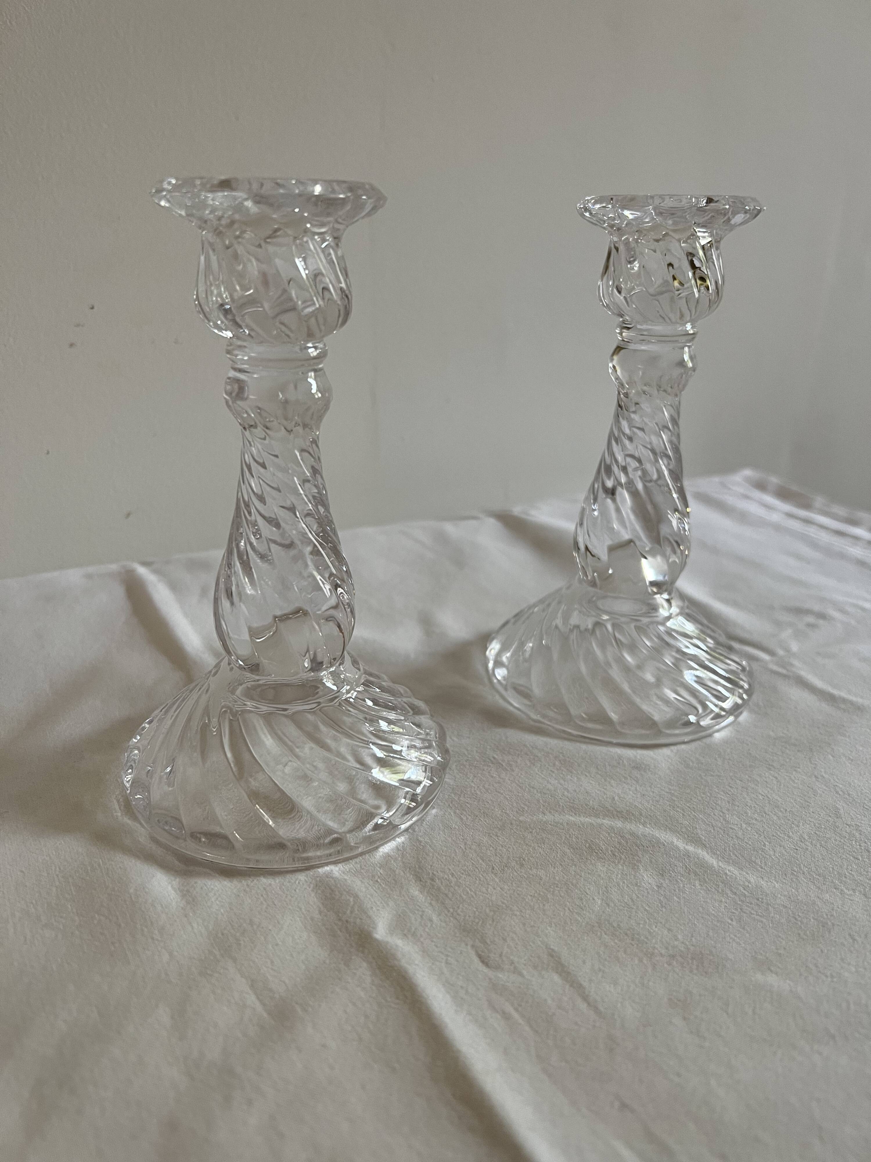Pair of glass candle holders