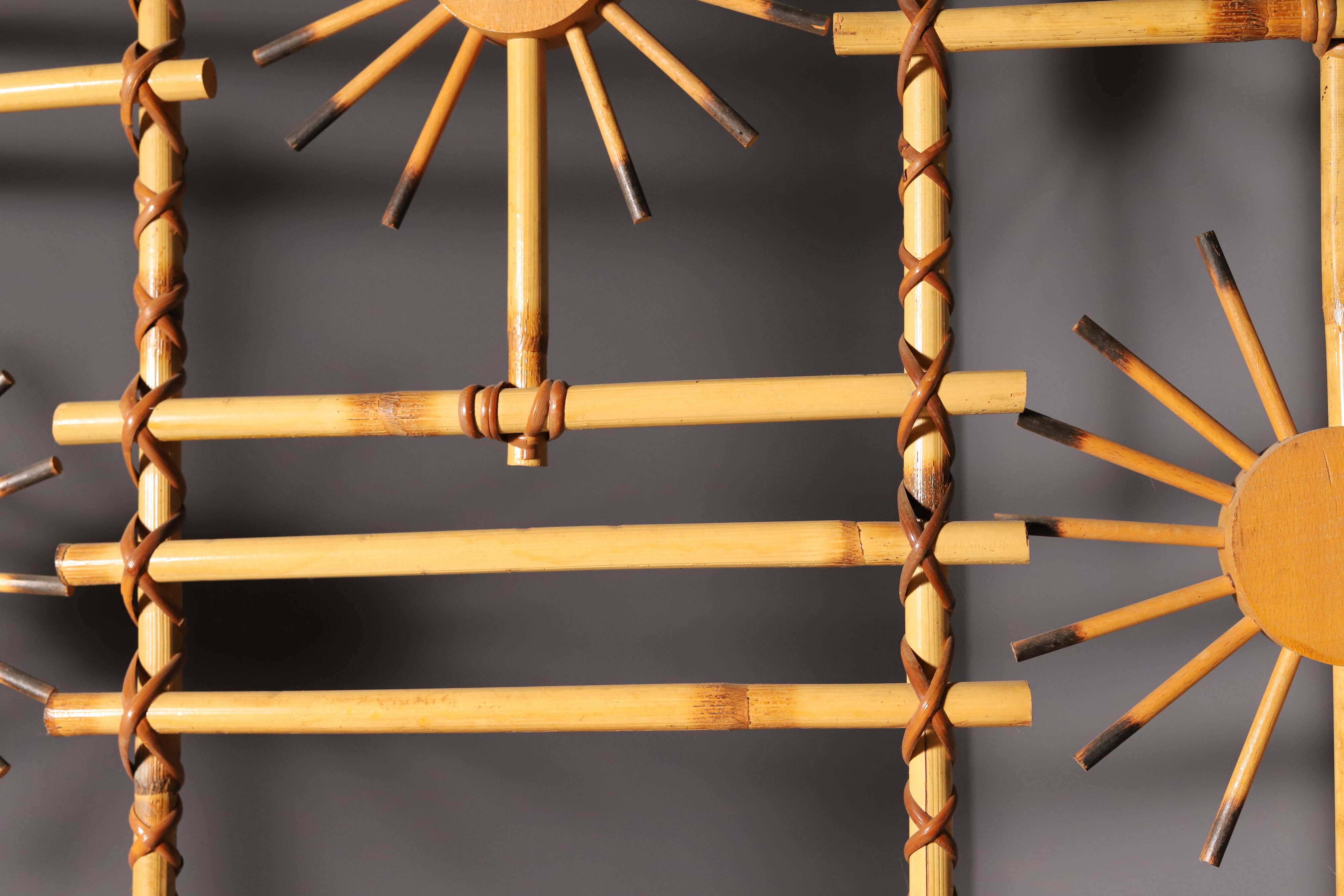 Rattan and Bamboo Room Divider with Sunbrust Accents, Czechoslovakia, 1960´s