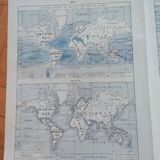 Old geographical map seas currents isobars isotherms Larousse